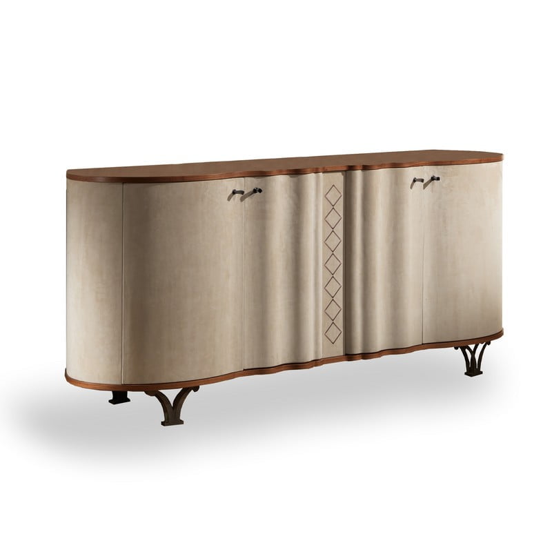 Credenza Mistral rivestita in pelle con top in Noce